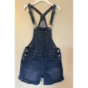 Ling Collection Short Bib Overall Women's Large Blue Jean Cotton Straps Stretch